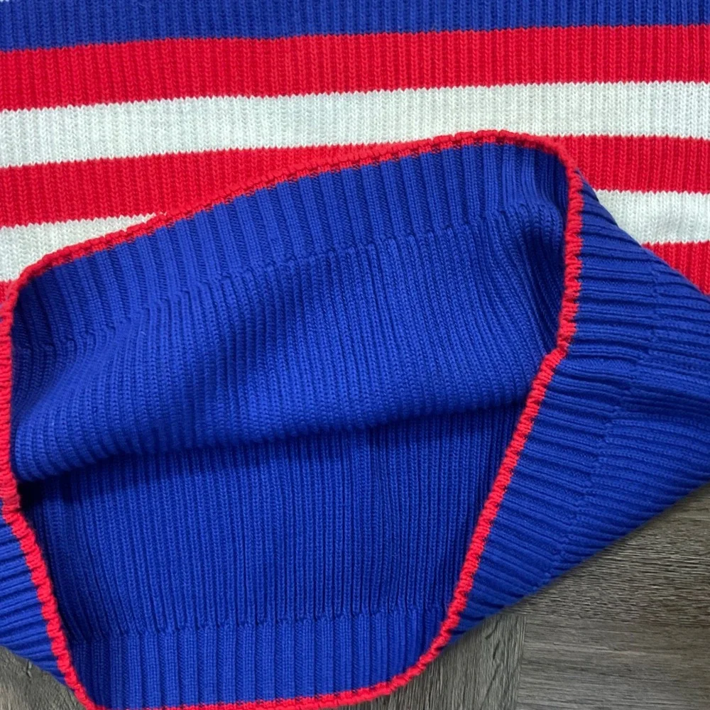 Vintage 90s‎ Lizsport Striped Ribbed Knit Cotton Sweater Womens Large Blue Red